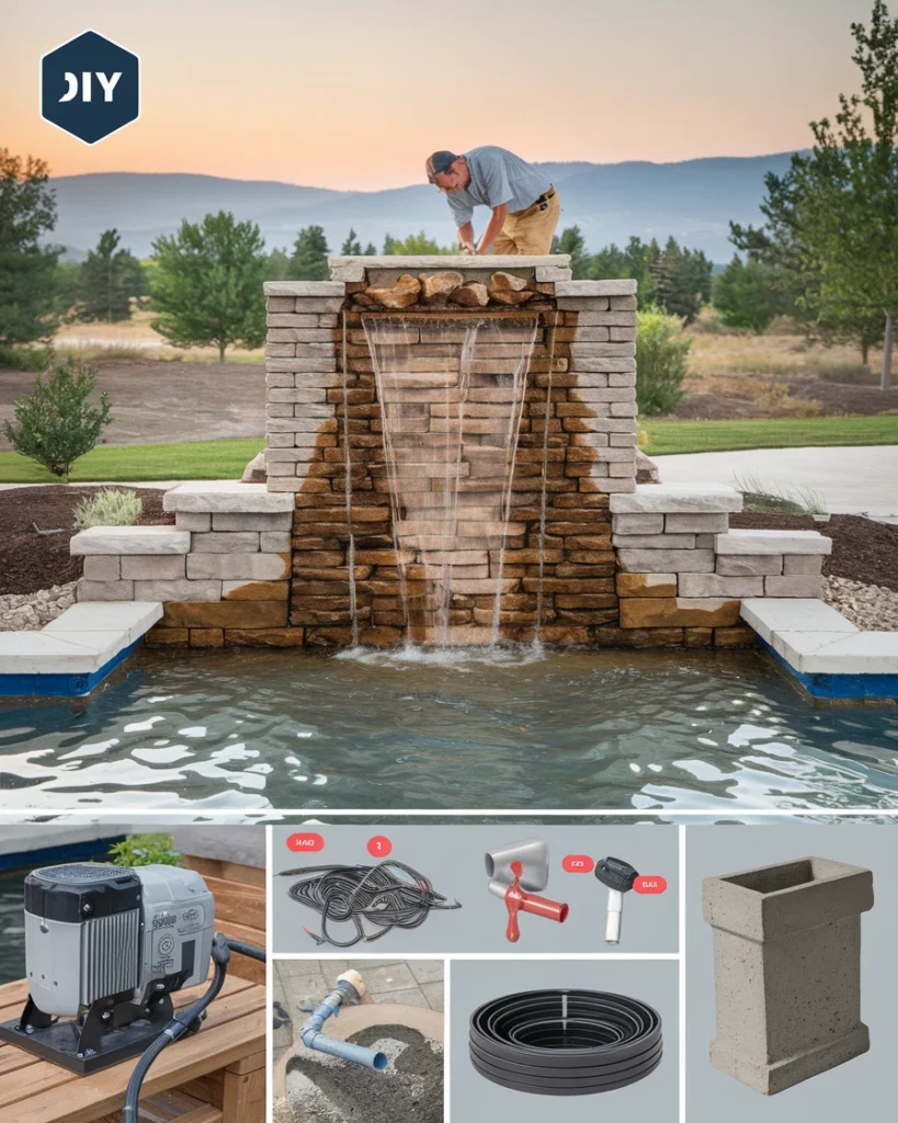 Small garden ideas , Garden tools, Water features DIY installation guide for an extra large water feature showcasing useful materials and tools.